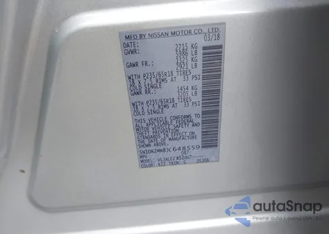 2018 Nissan Pathfinder Sv from USA, damaged, VIN 5N1DR2MN8JC648559